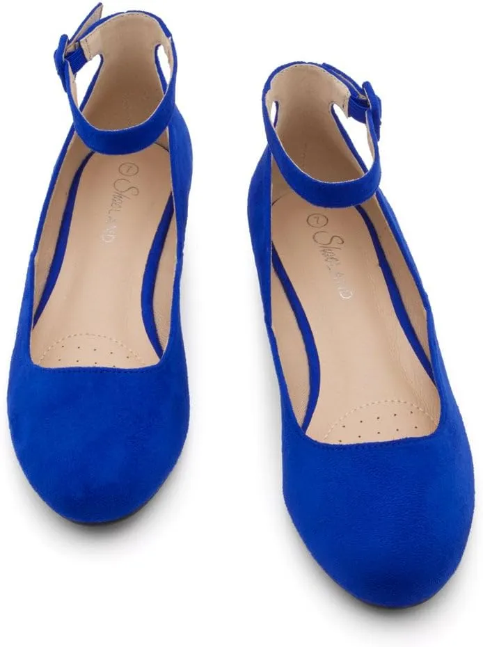 Shoe Land Women’s Flats – Dressy & Comfortable Slip-On Shoes with Low Wedge & Ankle Strap | Round Toe Ballet Flats for Work, Office, Party & Business Casual