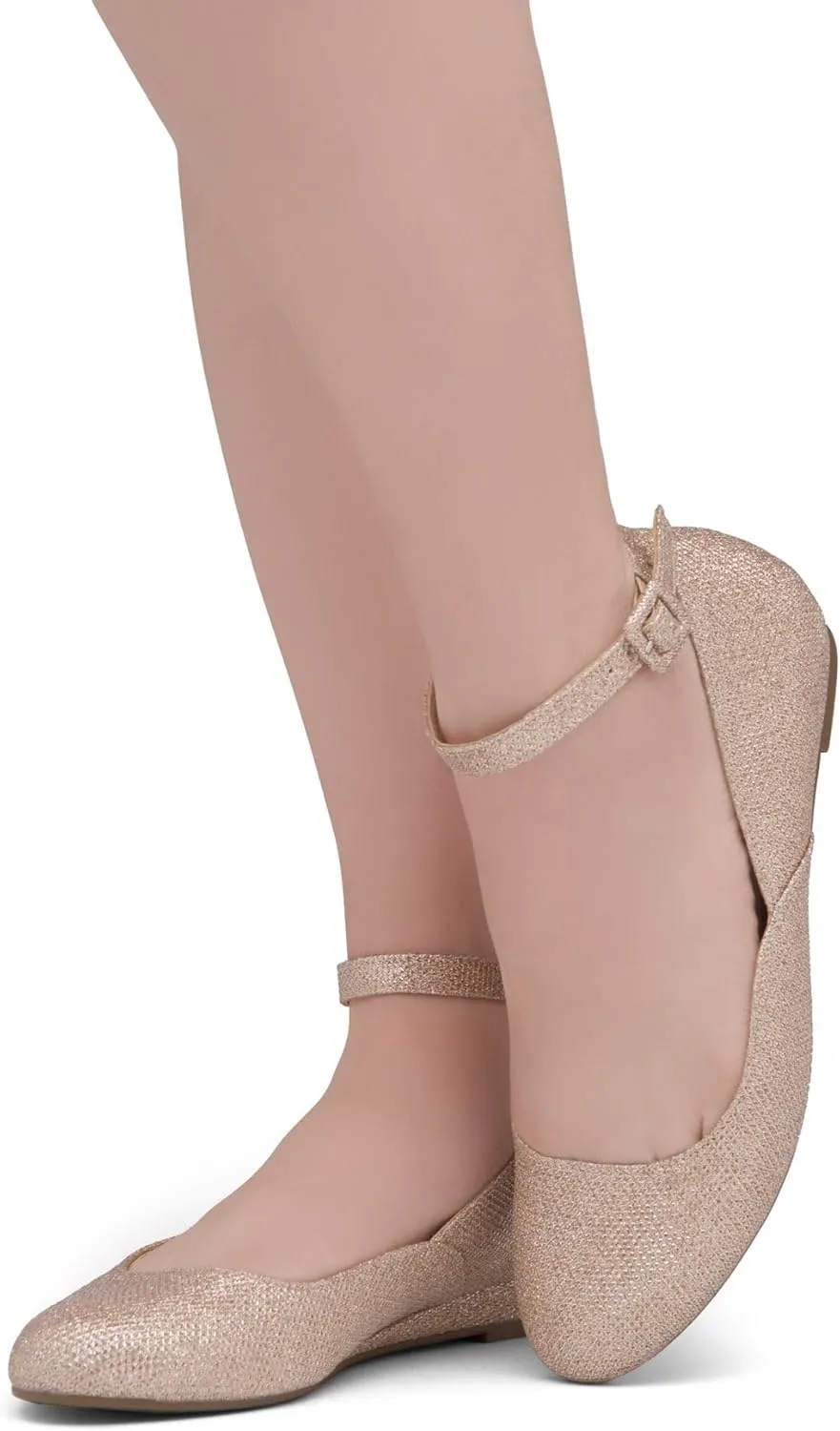 Shoe Land Women’s Flats – Dressy & Comfortable Slip-On Shoes with Low Wedge & Ankle Strap | Round Toe Ballet Flats for Work, Office, Party & Business Casual