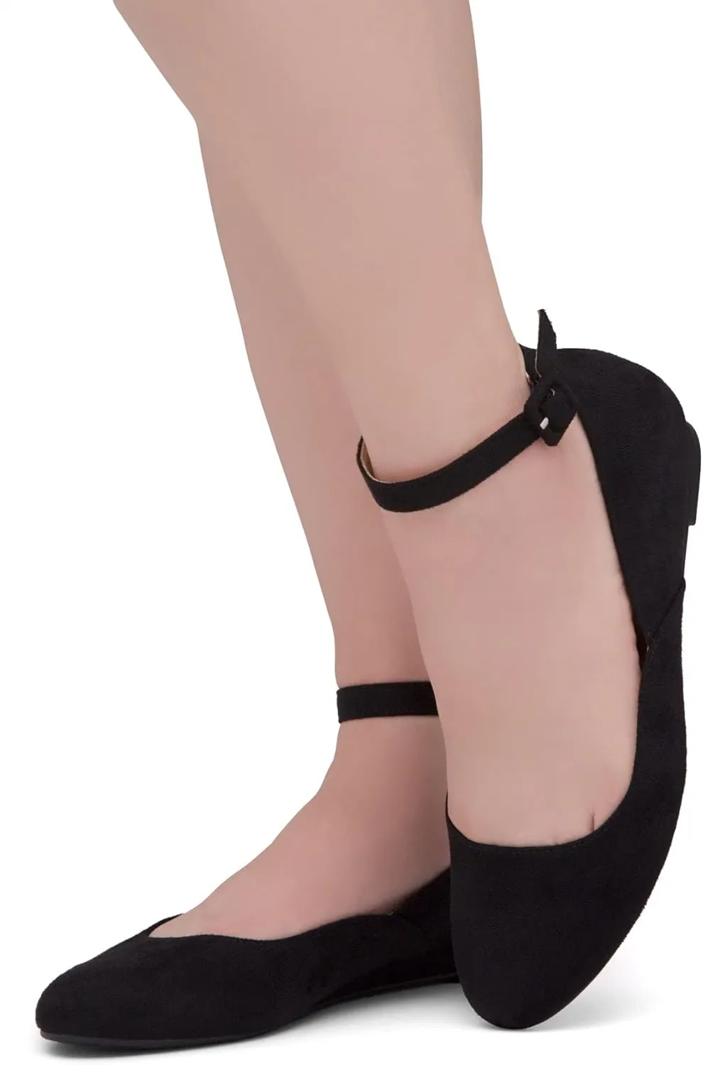 Shoe Land Women’s Flats – Dressy & Comfortable Slip-On Shoes with Low Wedge & Ankle Strap | Round Toe Ballet Flats for Work, Office, Party & Business Casual