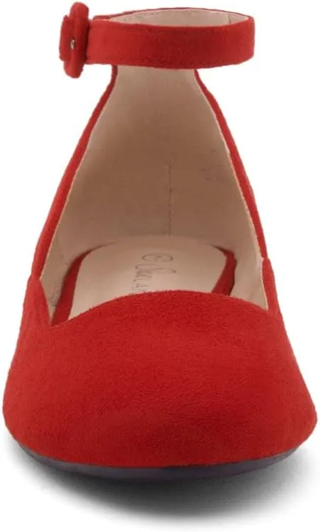 Shoe Land Women’s Flats – Dressy & Comfortable Slip-On Shoes with Low Wedge & Ankle Strap | Round Toe Ballet Flats for Work, Office, Party & Business Casual