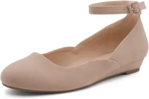 Shoe Land Women’s Flats – Dressy & Comfortable Slip-On Shoes with Low Wedge & Ankle Strap | Round Toe Ballet Flats for Work, Office, Party & Business Casual