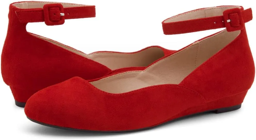 Shoe Land Women’s Flats – Dressy & Comfortable Slip-On Shoes with Low Wedge & Ankle Strap | Round Toe Ballet Flats for Work, Office, Party & Business Casual