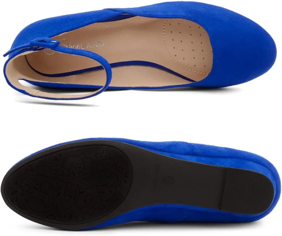Shoe Land Women’s Flats – Dressy & Comfortable Slip-On Shoes with Low Wedge & Ankle Strap | Round Toe Ballet Flats for Work, Office, Party & Business Casual