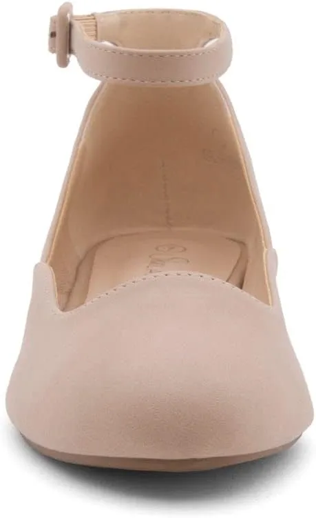 Shoe Land Women’s Flats – Dressy & Comfortable Slip-On Shoes with Low Wedge & Ankle Strap | Round Toe Ballet Flats for Work, Office, Party & Business Casual