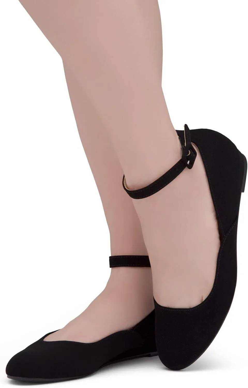 Shoe Land Women’s Flats – Dressy & Comfortable Slip-On Shoes with Low Wedge & Ankle Strap | Round Toe Ballet Flats for Work, Office, Party & Business Casual