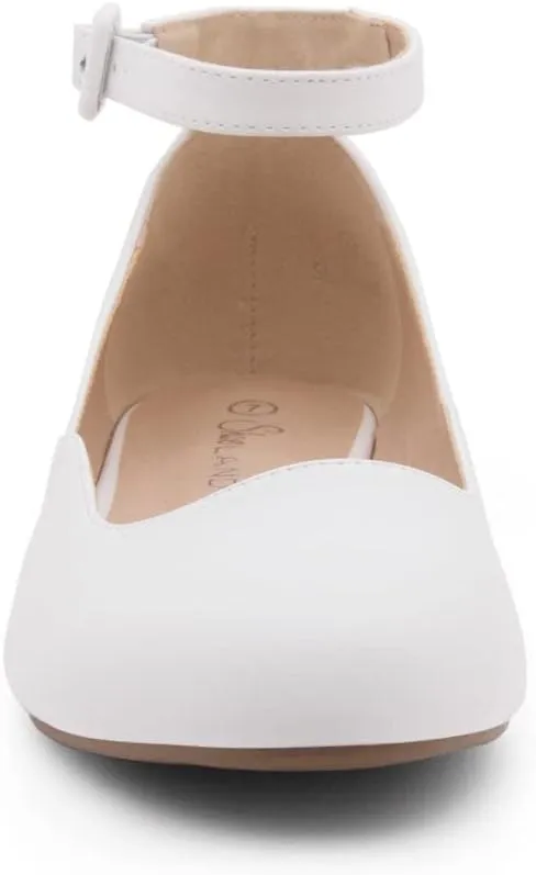 Shoe Land Women’s Flats – Dressy & Comfortable Slip-On Shoes with Low Wedge & Ankle Strap | Round Toe Ballet Flats for Work, Office, Party & Business Casual