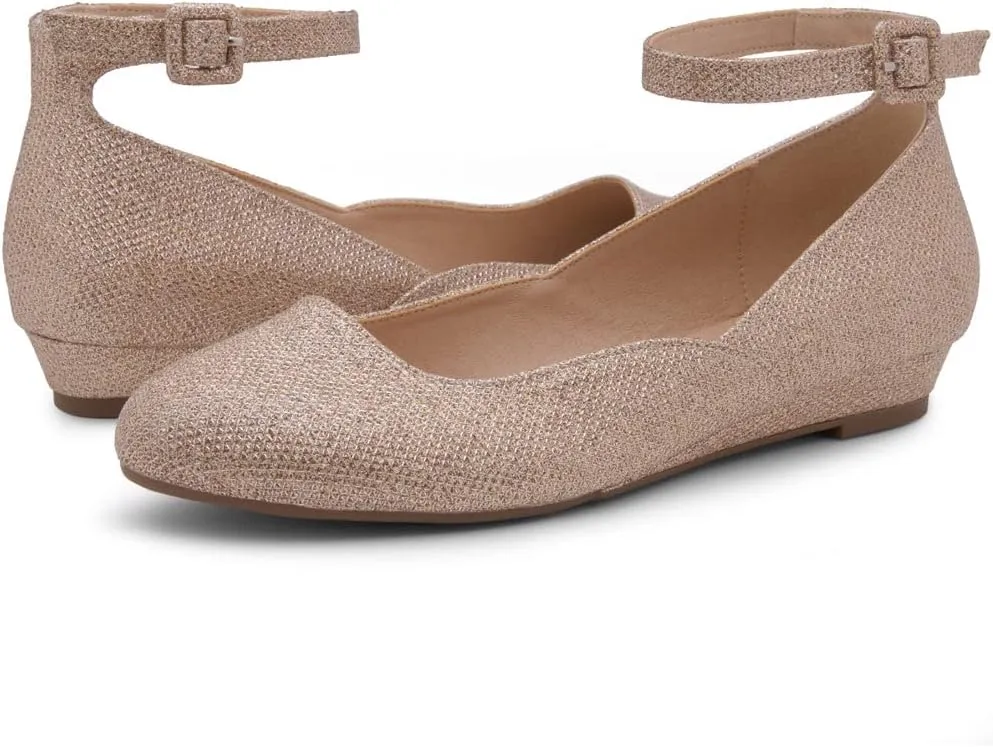 Shoe Land Women’s Flats – Dressy & Comfortable Slip-On Shoes with Low Wedge & Ankle Strap | Round Toe Ballet Flats for Work, Office, Party & Business Casual