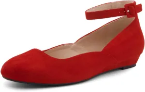 Shoe Land Women’s Flats – Dressy & Comfortable Slip-On Shoes with Low Wedge & Ankle Strap | Round Toe Ballet Flats for Work, Office, Party & Business Casual