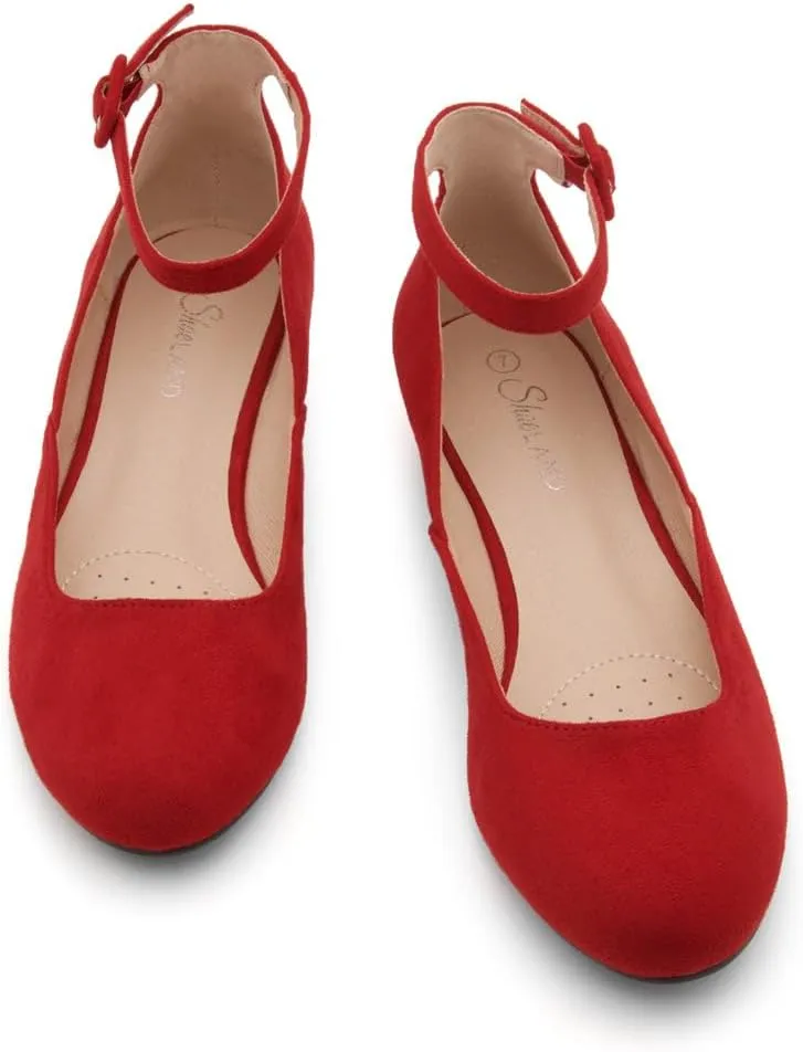 Shoe Land Women’s Flats – Dressy & Comfortable Slip-On Shoes with Low Wedge & Ankle Strap | Round Toe Ballet Flats for Work, Office, Party & Business Casual
