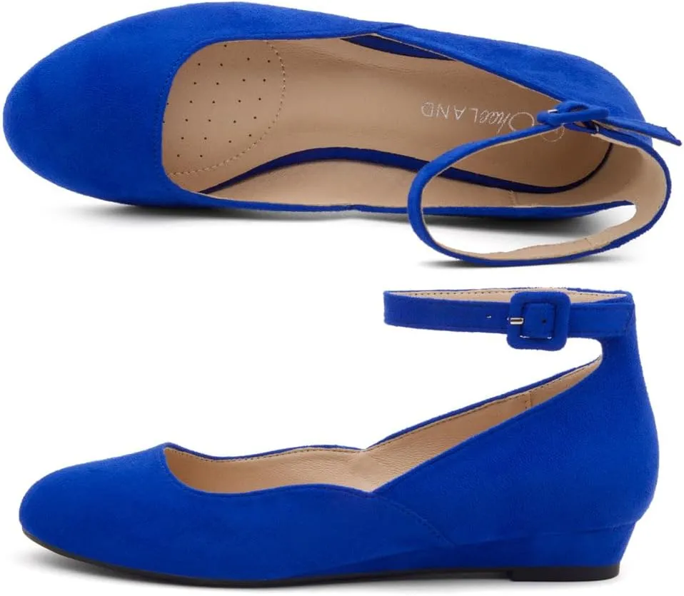 Shoe Land Women’s Flats – Dressy & Comfortable Slip-On Shoes with Low Wedge & Ankle Strap | Round Toe Ballet Flats for Work, Office, Party & Business Casual