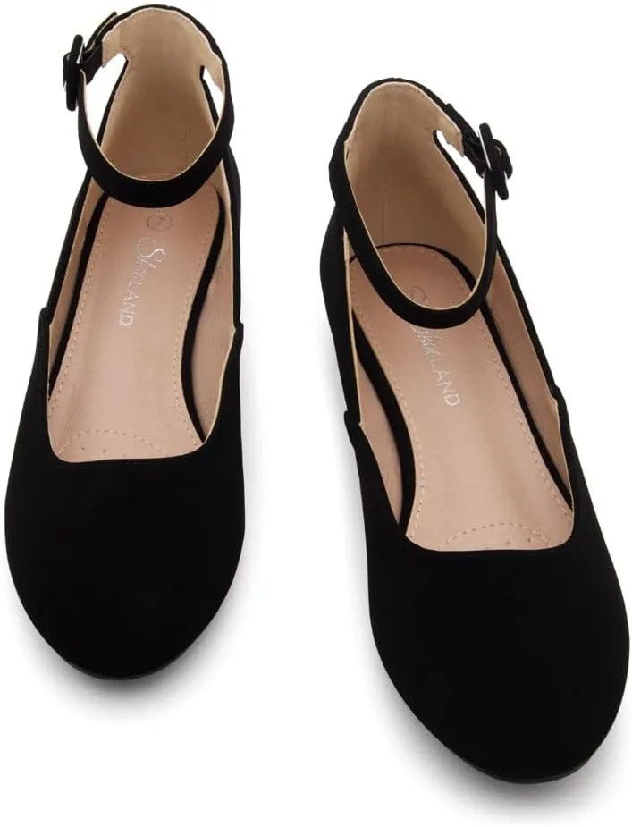 Shoe Land Women’s Flats – Dressy & Comfortable Slip-On Shoes with Low Wedge & Ankle Strap | Round Toe Ballet Flats for Work, Office, Party & Business Casual