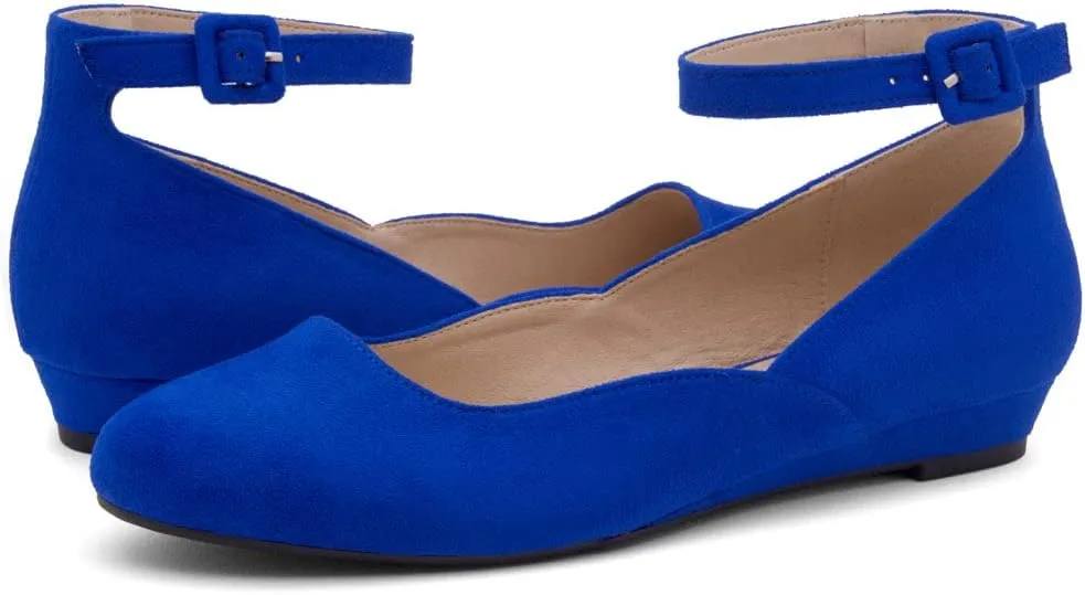 Shoe Land Women’s Flats – Dressy & Comfortable Slip-On Shoes with Low Wedge & Ankle Strap | Round Toe Ballet Flats for Work, Office, Party & Business Casual