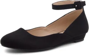 Shoe Land Women’s Flats – Dressy & Comfortable Slip-On Shoes with Low Wedge & Ankle Strap | Round Toe Ballet Flats for Work, Office, Party & Business Casual