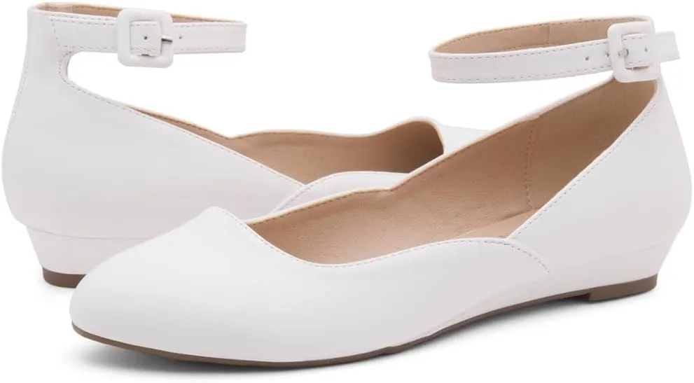 Shoe Land Women’s Flats – Dressy & Comfortable Slip-On Shoes with Low Wedge & Ankle Strap | Round Toe Ballet Flats for Work, Office, Party & Business Casual