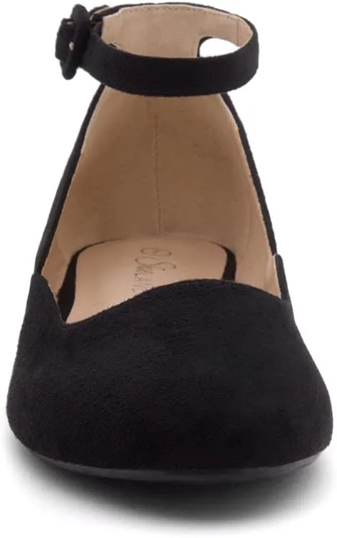 Shoe Land Women’s Flats – Dressy & Comfortable Slip-On Shoes with Low Wedge & Ankle Strap | Round Toe Ballet Flats for Work, Office, Party & Business Casual