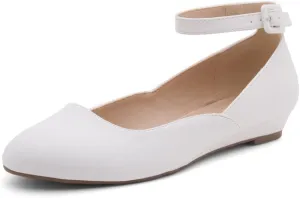 Shoe Land Women’s Flats – Dressy & Comfortable Slip-On Shoes with Low Wedge & Ankle Strap | Round Toe Ballet Flats for Work, Office, Party & Business Casual