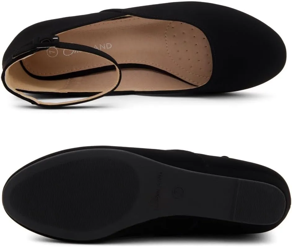 Shoe Land Women’s Flats – Dressy & Comfortable Slip-On Shoes with Low Wedge & Ankle Strap | Round Toe Ballet Flats for Work, Office, Party & Business Casual