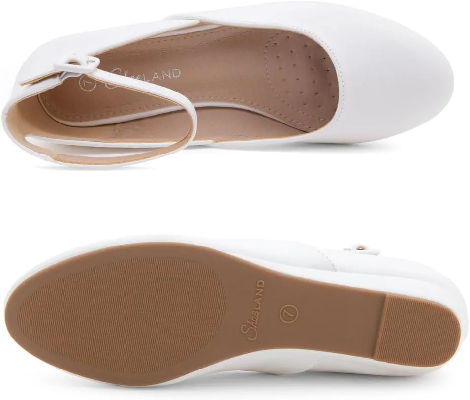 Shoe Land Women’s Flats – Dressy & Comfortable Slip-On Shoes with Low Wedge & Ankle Strap | Round Toe Ballet Flats for Work, Office, Party & Business Casual