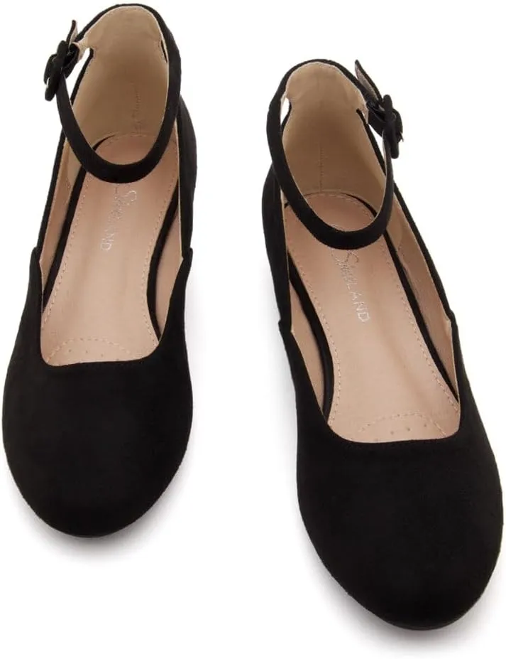 Shoe Land Women’s Flats – Dressy & Comfortable Slip-On Shoes with Low Wedge & Ankle Strap | Round Toe Ballet Flats for Work, Office, Party & Business Casual