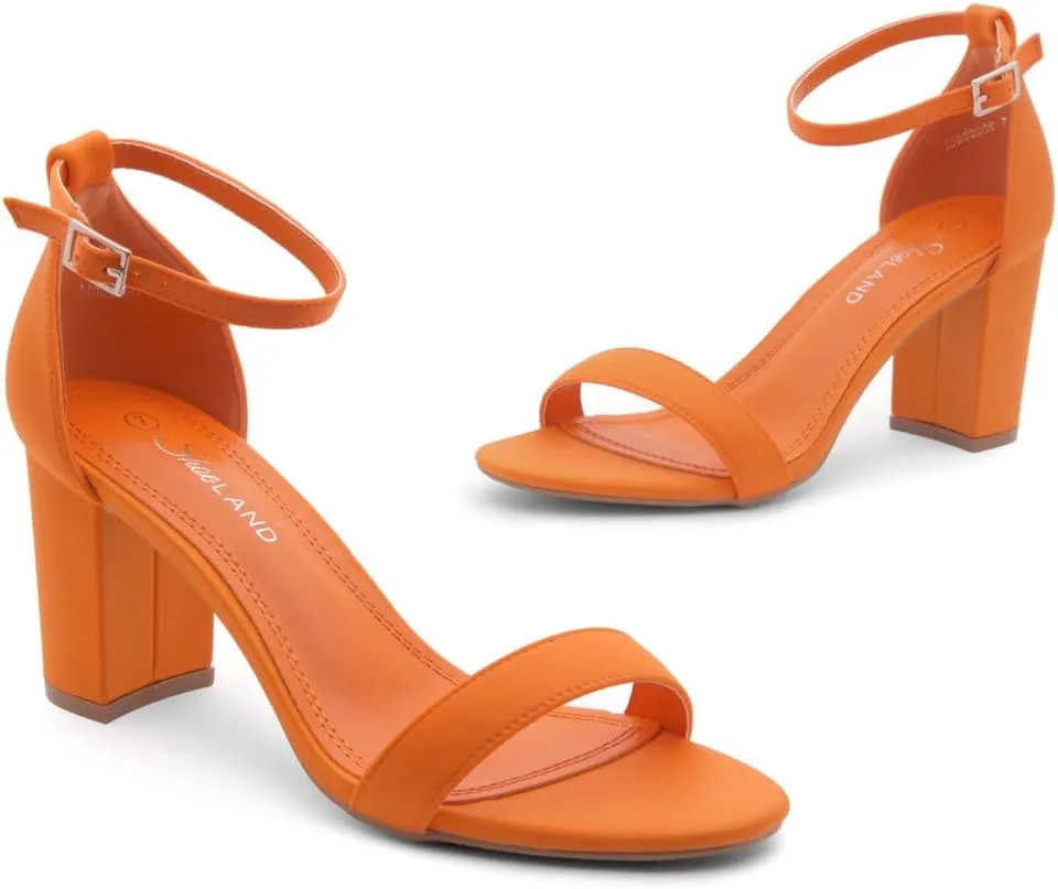 Shoe Land Women's Low Heels - 3-Inch Chunky Block Heeled Sandals with Ankle Strap | Open Toe Short Heels | Comfy Dressy Strappy Sandals for Wedding, Prom, Office