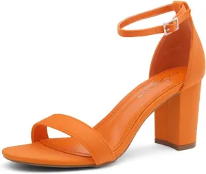 Shoe Land Women's Low Heels - 3-Inch Chunky Block Heeled Sandals with Ankle Strap | Open Toe Short Heels | Comfy Dressy Strappy Sandals for Wedding, Prom, Office