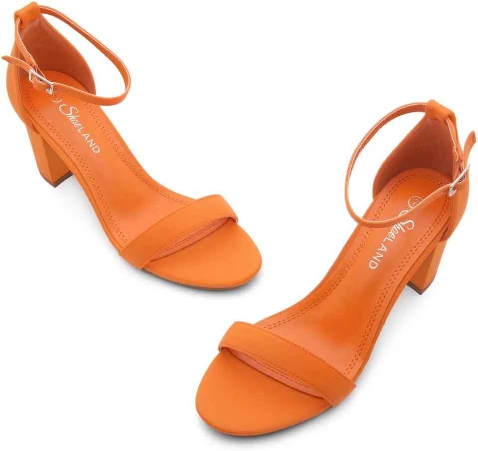 Shoe Land Women's Low Heels - 3-Inch Chunky Block Heeled Sandals with Ankle Strap | Open Toe Short Heels | Comfy Dressy Strappy Sandals for Wedding, Prom, Office