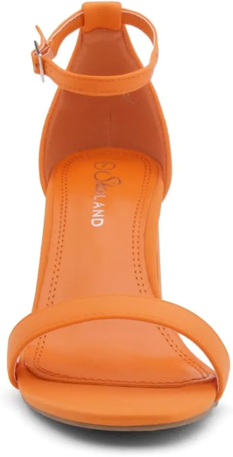 Shoe Land Women's Low Heels - 3-Inch Chunky Block Heeled Sandals with Ankle Strap | Open Toe Short Heels | Comfy Dressy Strappy Sandals for Wedding, Prom, Office