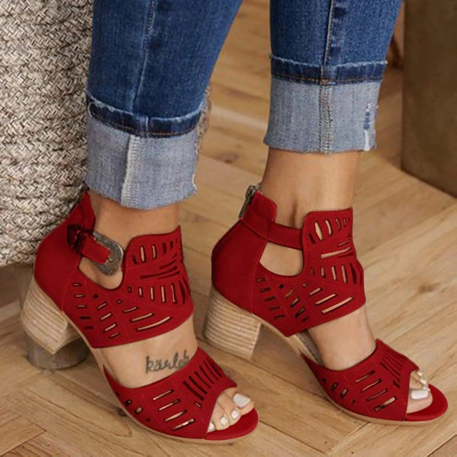 Shoes for Women Dressy, Women's Suede Peep Toe Ankle Booties Cut Out Stacked Block Heel Ankle Boots Drssy
