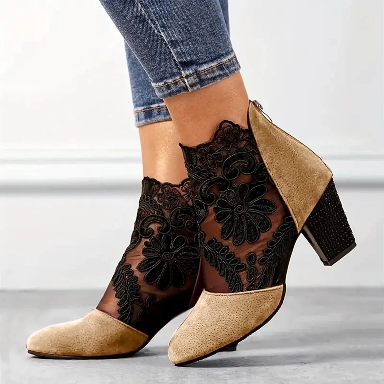 Shoes for Women Sandals, Womens Sandals Sexy Hollow Floral Lace Chunky High Heels Peep Toe Platform Boots