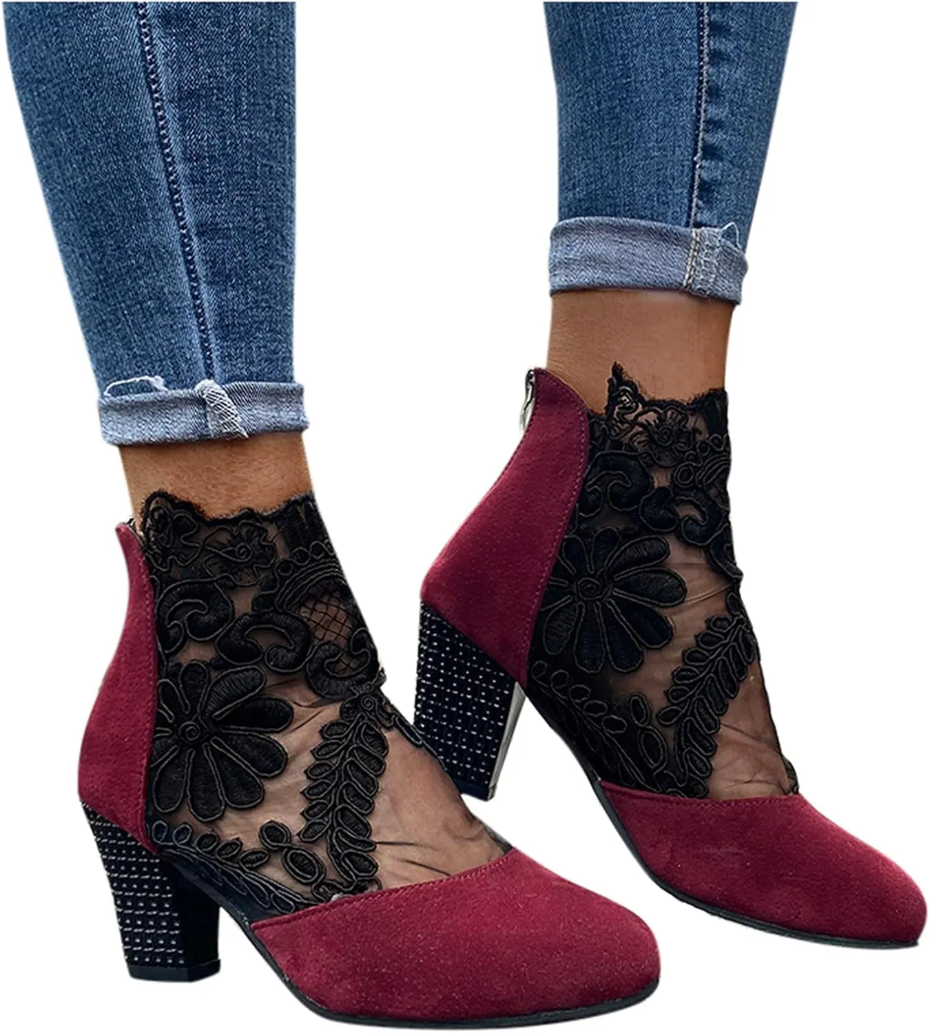 Shoes for Women Sandals, Womens Sandals Sexy Hollow Floral Lace Chunky High Heels Peep Toe Platform Boots
