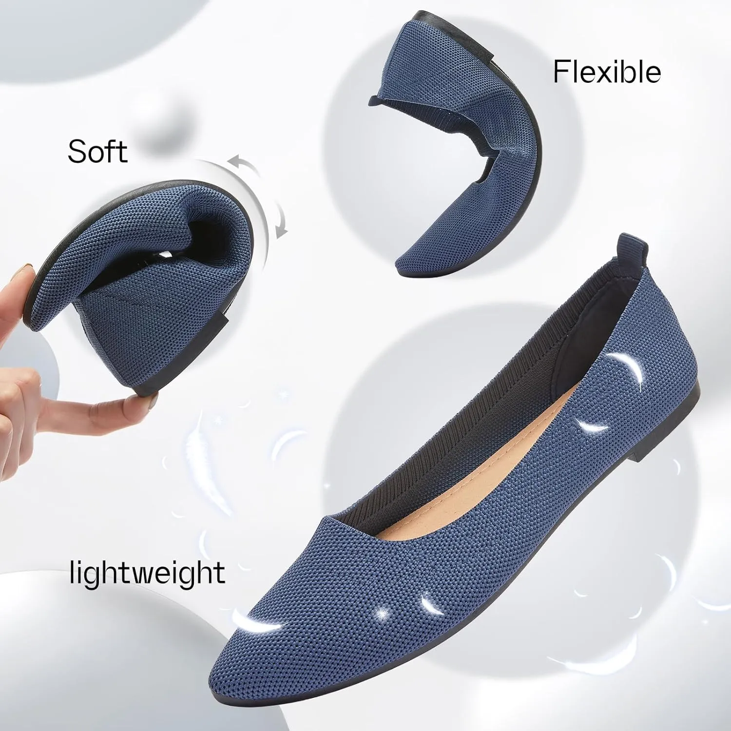 Shupua Women's Flats Shoes Pointed Toe Flats Comfortable Slip on Shoes Flat Dress Shoes Black Ballet Flats for Women