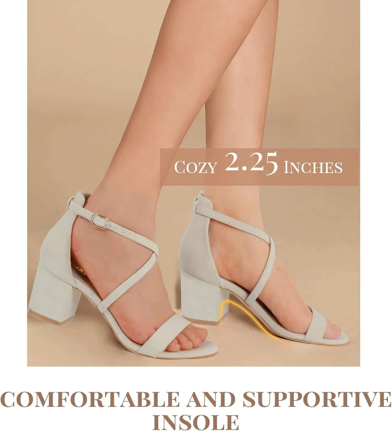 Silver Black Nude Gold Heels for Women 2.25 Inches Strappy Block Heels Sandals Women’s Ankle Strap Dress Pump Bridesmaid Ladies in Wedding Bridal Evening Homecoming Prom
