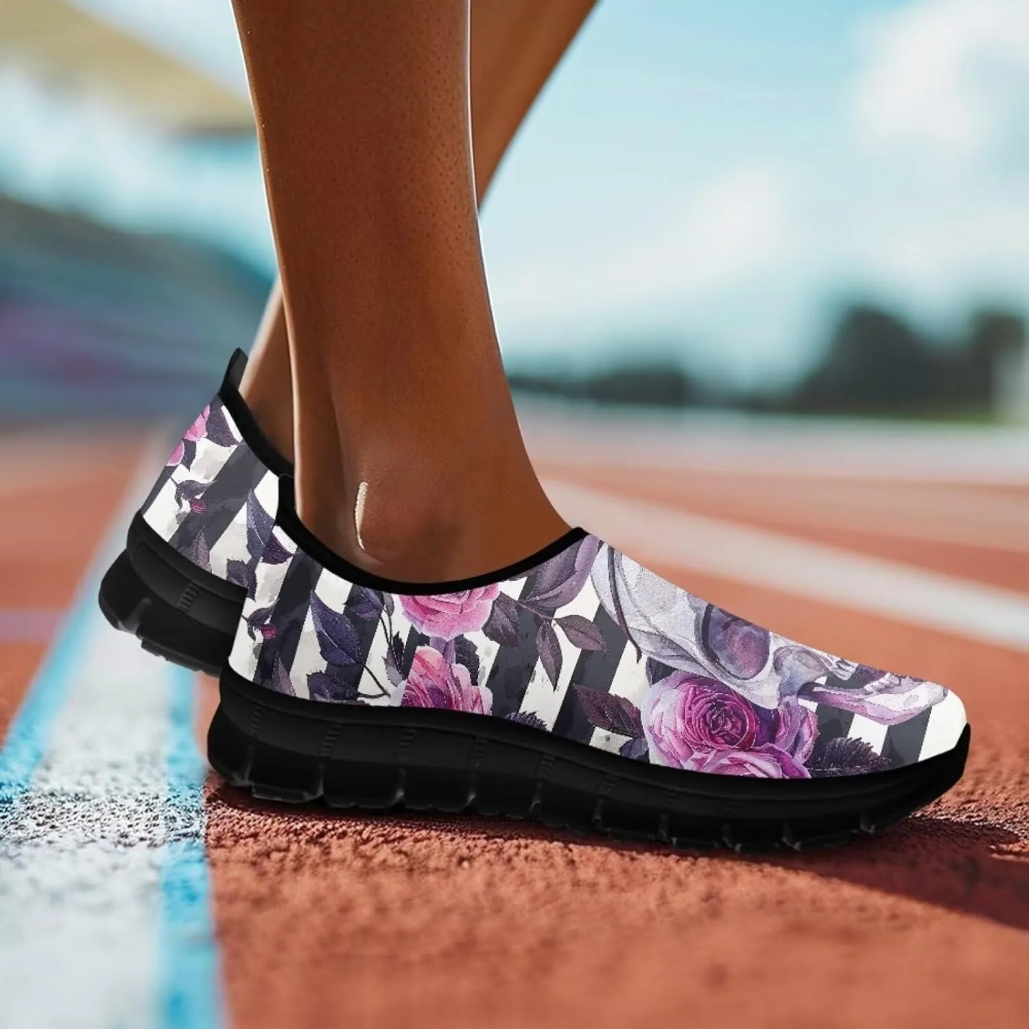 Skull Print Slip on Shoes for Men Women Loafers Hands Free Shoes Running Sneakers Breathable Walking Shoes