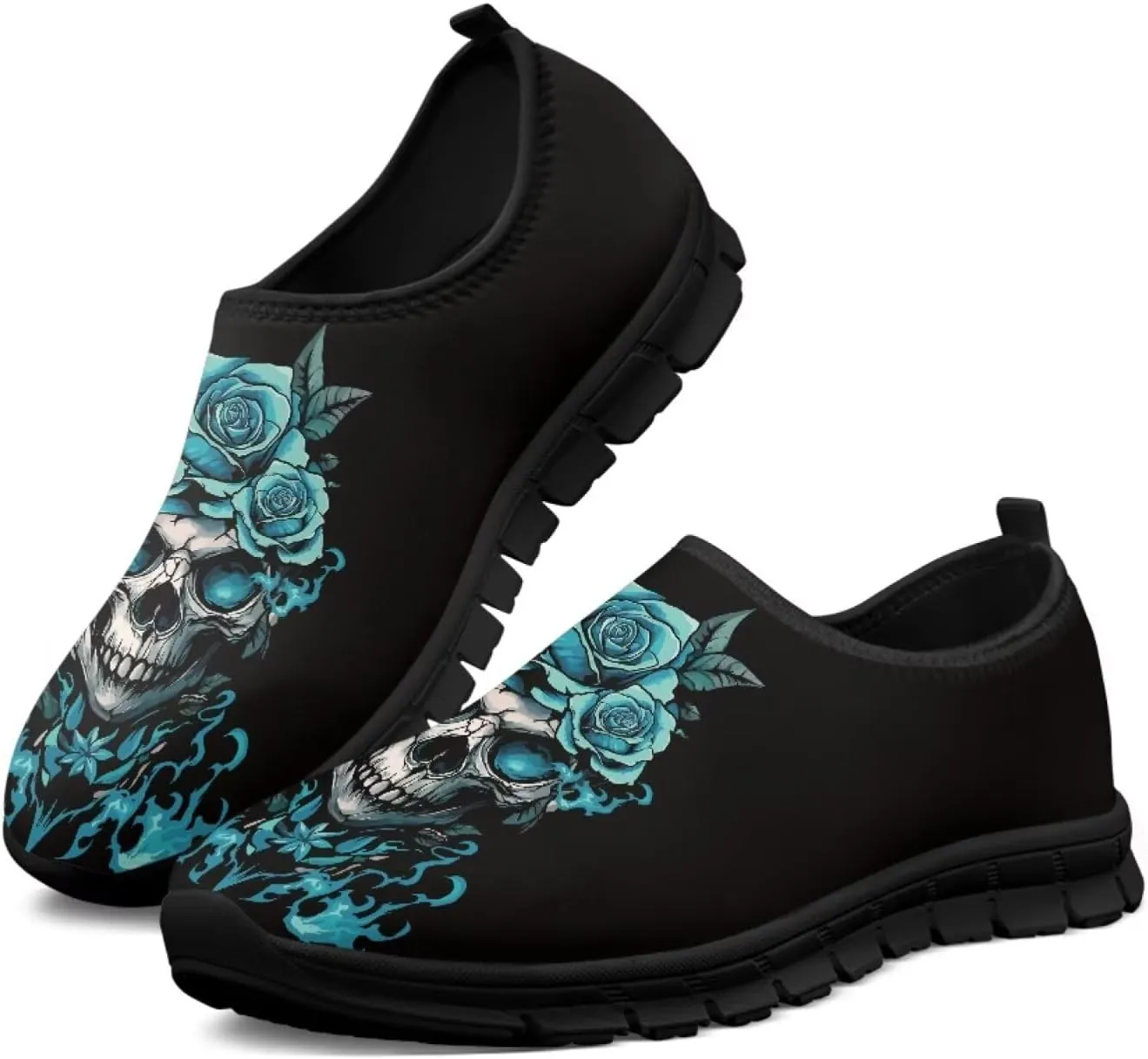 Skull Print Slip on Shoes for Men Women Loafers Hands Free Shoes Running Sneakers Breathable Walking Shoes