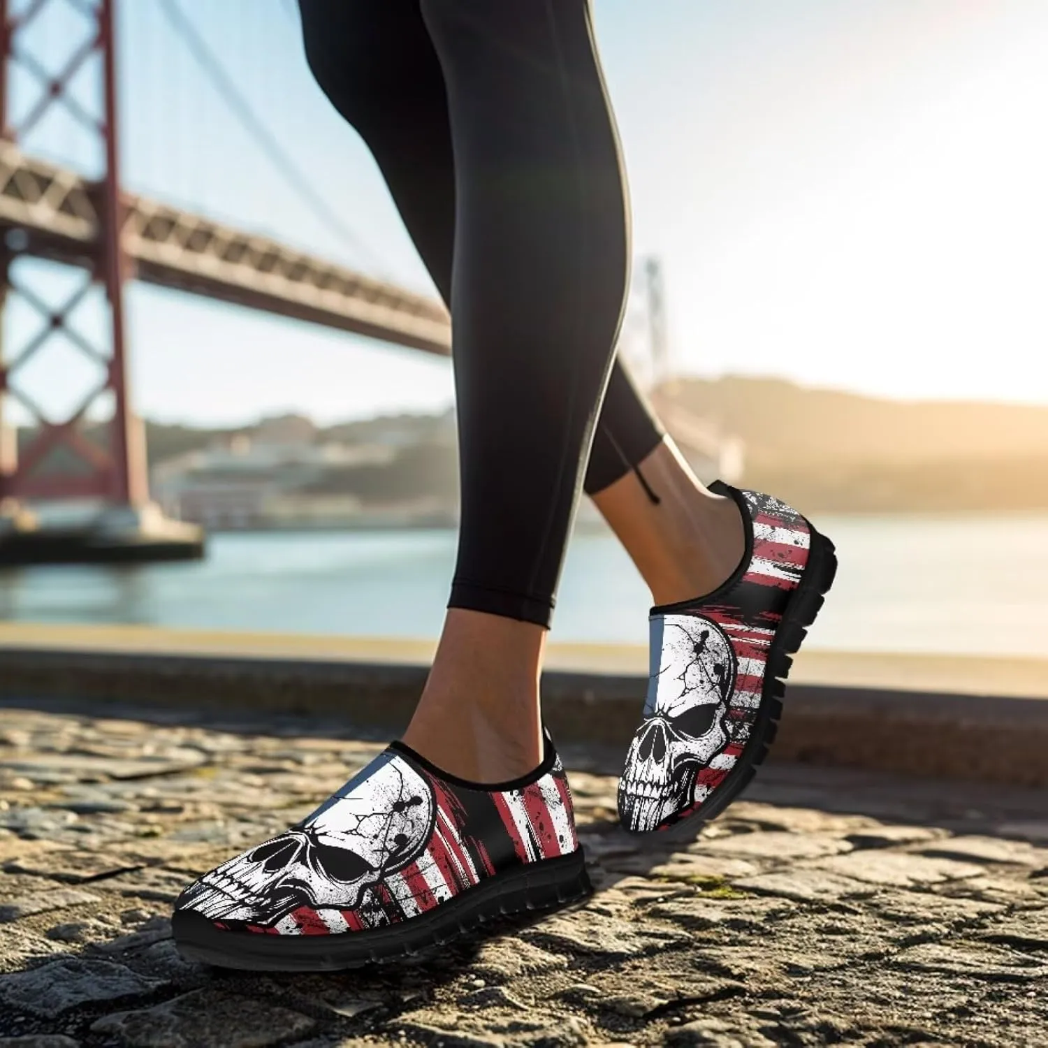 Skull Print Slip on Shoes for Men Women Loafers Hands Free Shoes Running Sneakers Breathable Walking Shoes