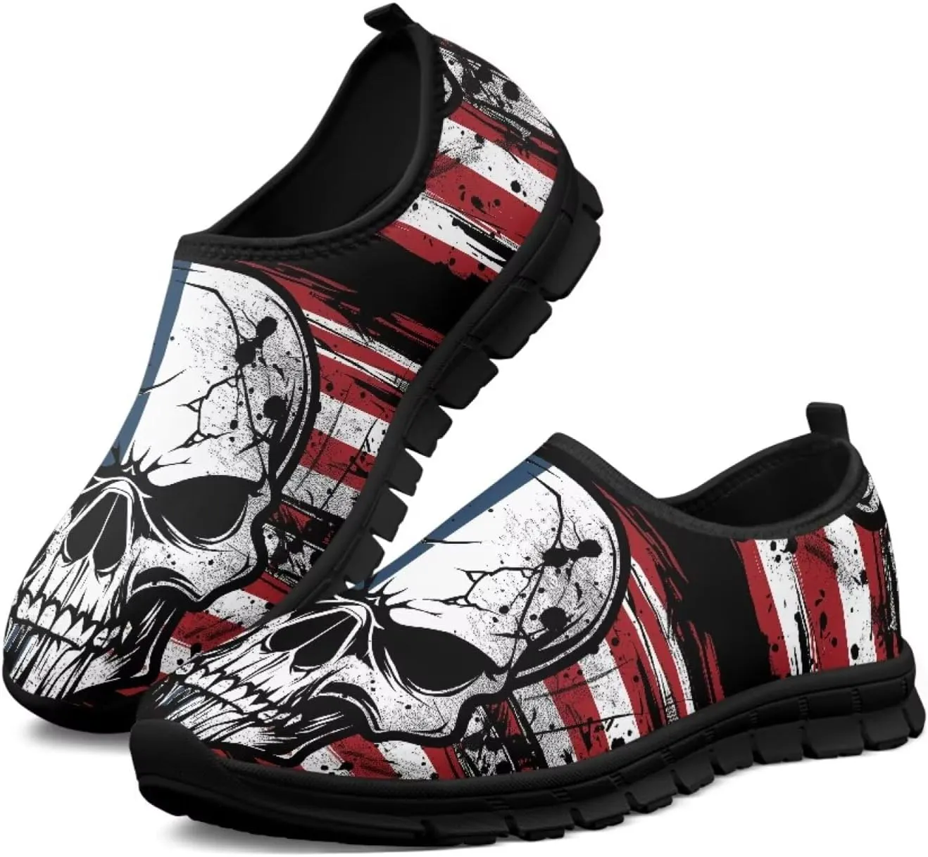 Skull Print Slip on Shoes for Men Women Loafers Hands Free Shoes Running Sneakers Breathable Walking Shoes