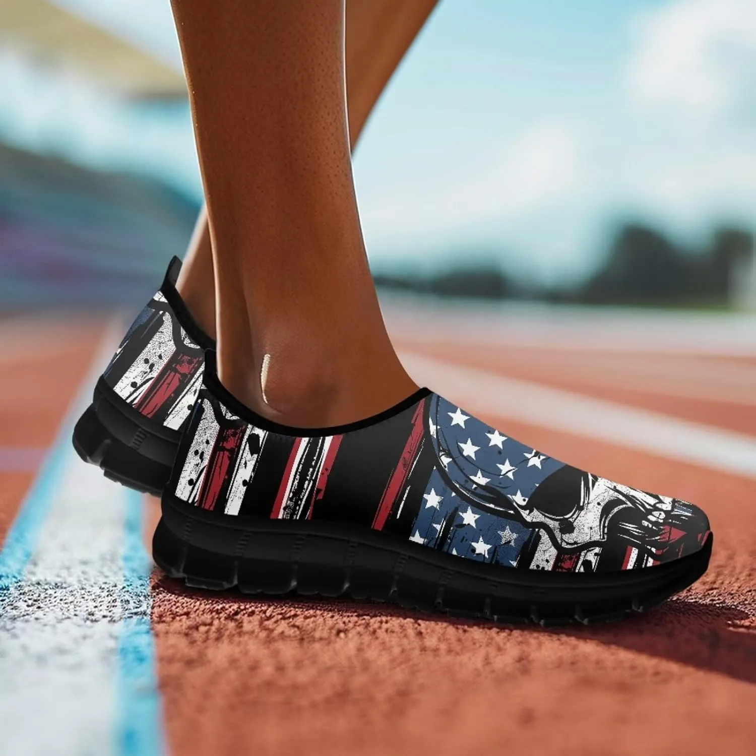 Skull Print Slip on Shoes for Men Women Loafers Hands Free Shoes Running Sneakers Breathable Walking Shoes