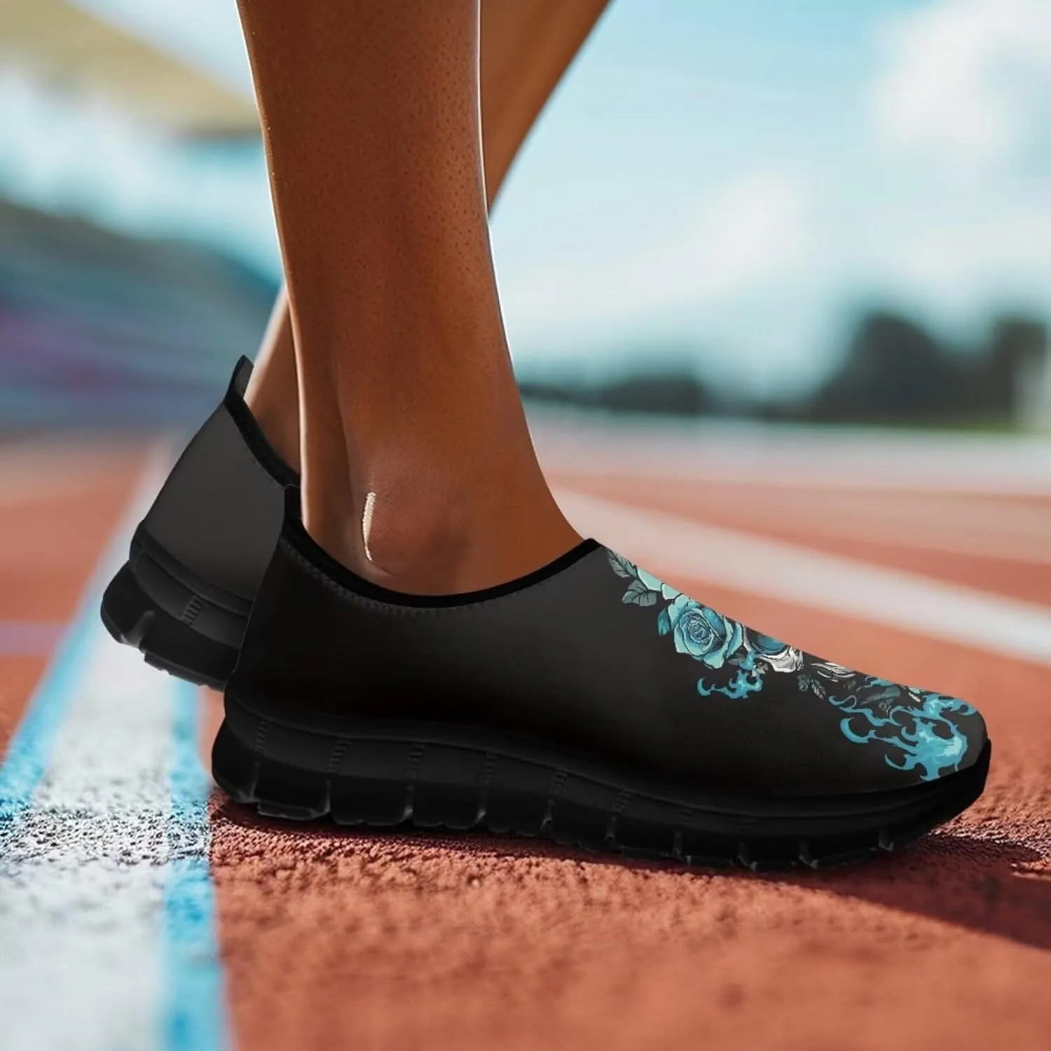 Skull Print Slip on Shoes for Men Women Loafers Hands Free Shoes Running Sneakers Breathable Walking Shoes