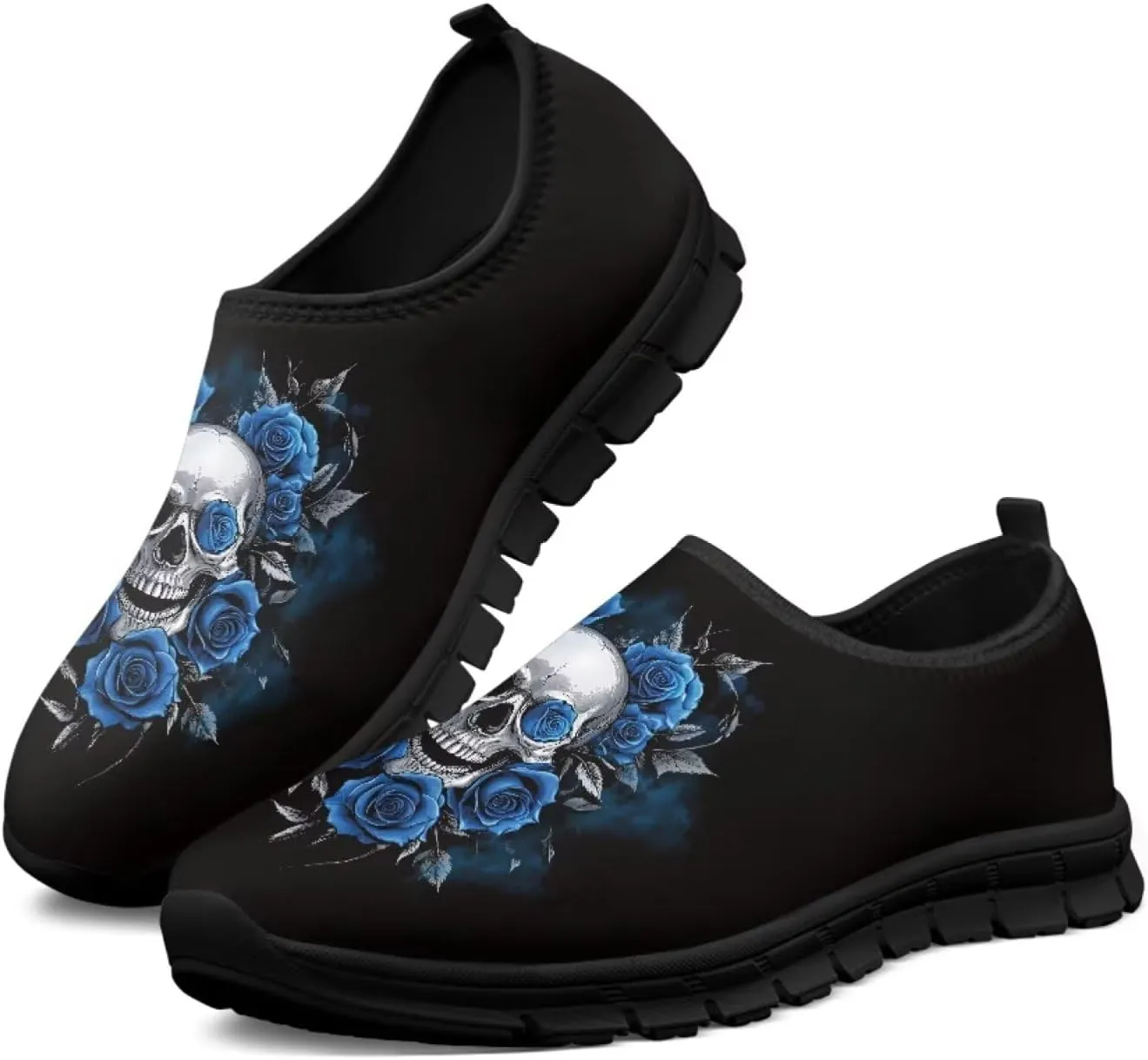 Skull Print Slip on Shoes for Men Women Loafers Hands Free Shoes Running Sneakers Breathable Walking Shoes