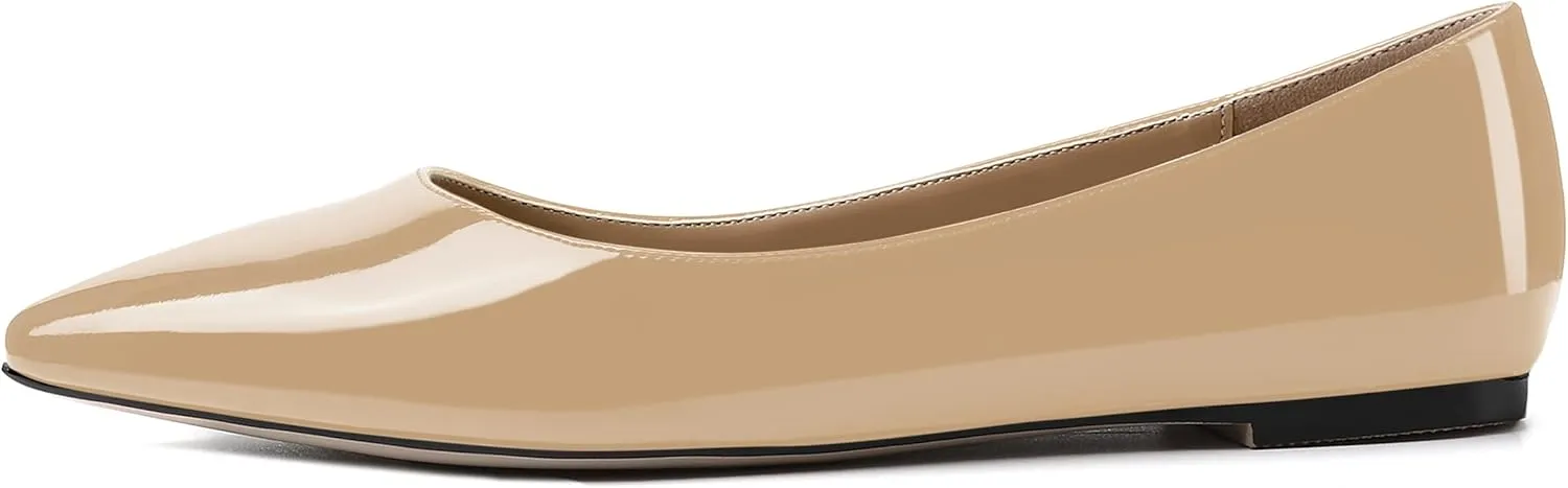 SKYSTERRY Women's Patent Office Casual Pointed Toe Slip On Flats Shoes