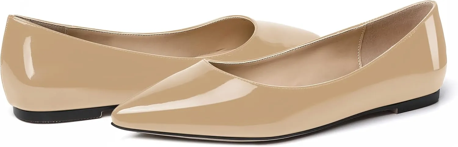 SKYSTERRY Women's Patent Office Casual Pointed Toe Slip On Flats Shoes