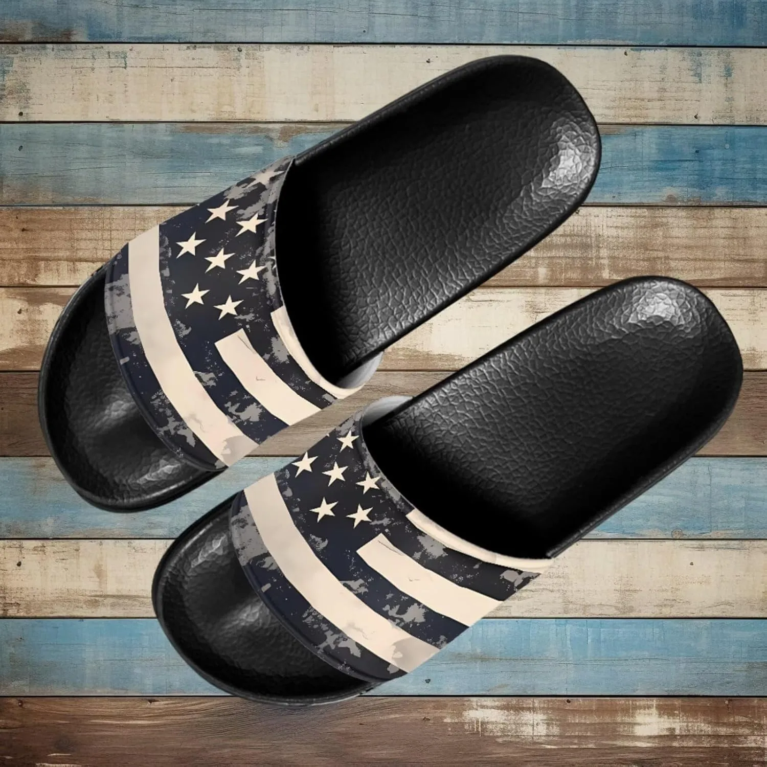 Slide Sandals, Beach Flats for Women, Comfotable Open Toe Non Slip Summer Shoes for Gym, Pool, Camping, Beach