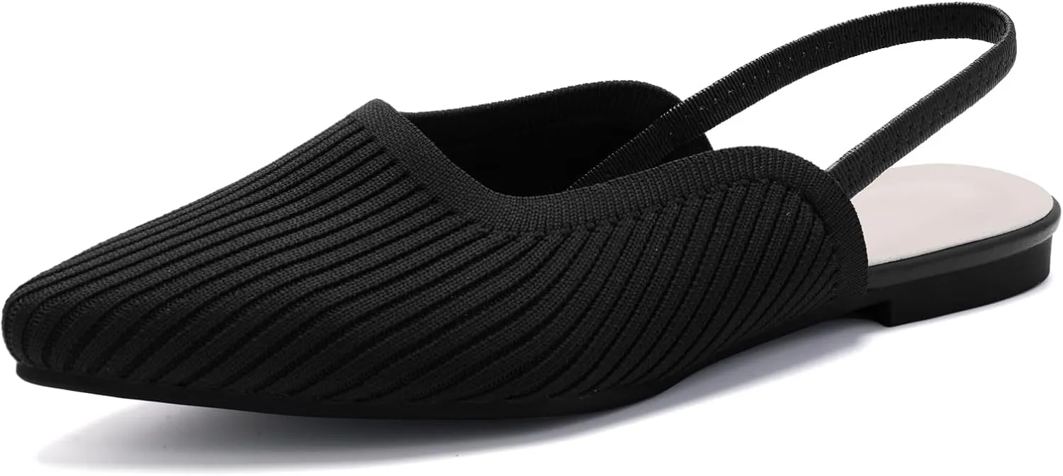 Slingback Flats for Women Pointed Toe Flats Breathable Knit Comfortable Dressy Casual for Work Office Slip on Ballet Flats