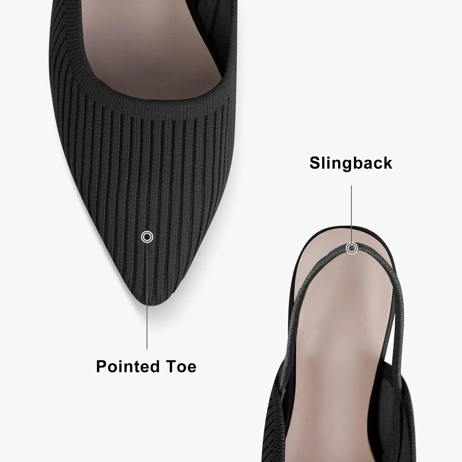 Slingback Flats for Women Pointed Toe Flats Breathable Knit Comfortable Dressy Casual for Work Office Slip on Ballet Flats