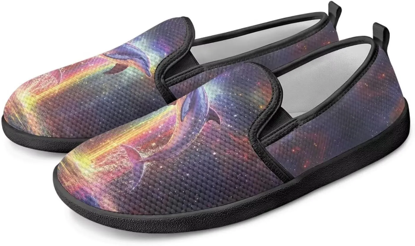Slip On Casual Flats for Women Breathable Loafers Wide Toe Walking Shoes Laides Fashion Round Toe Art Painted Travel Shoes SizeUS 6-11