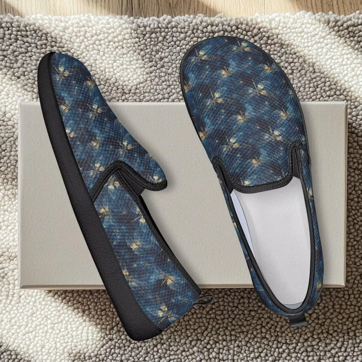 Slip On Casual Flats for Women Breathable Loafers Wide Toe Walking Shoes Laides Fashion Round Toe Art Painted Travel Shoes SizeUS 6-11