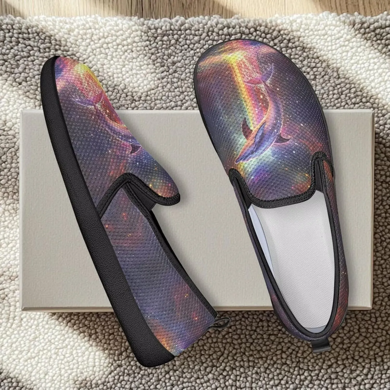 Slip On Casual Flats for Women Breathable Loafers Wide Toe Walking Shoes Laides Fashion Round Toe Art Painted Travel Shoes SizeUS 6-11