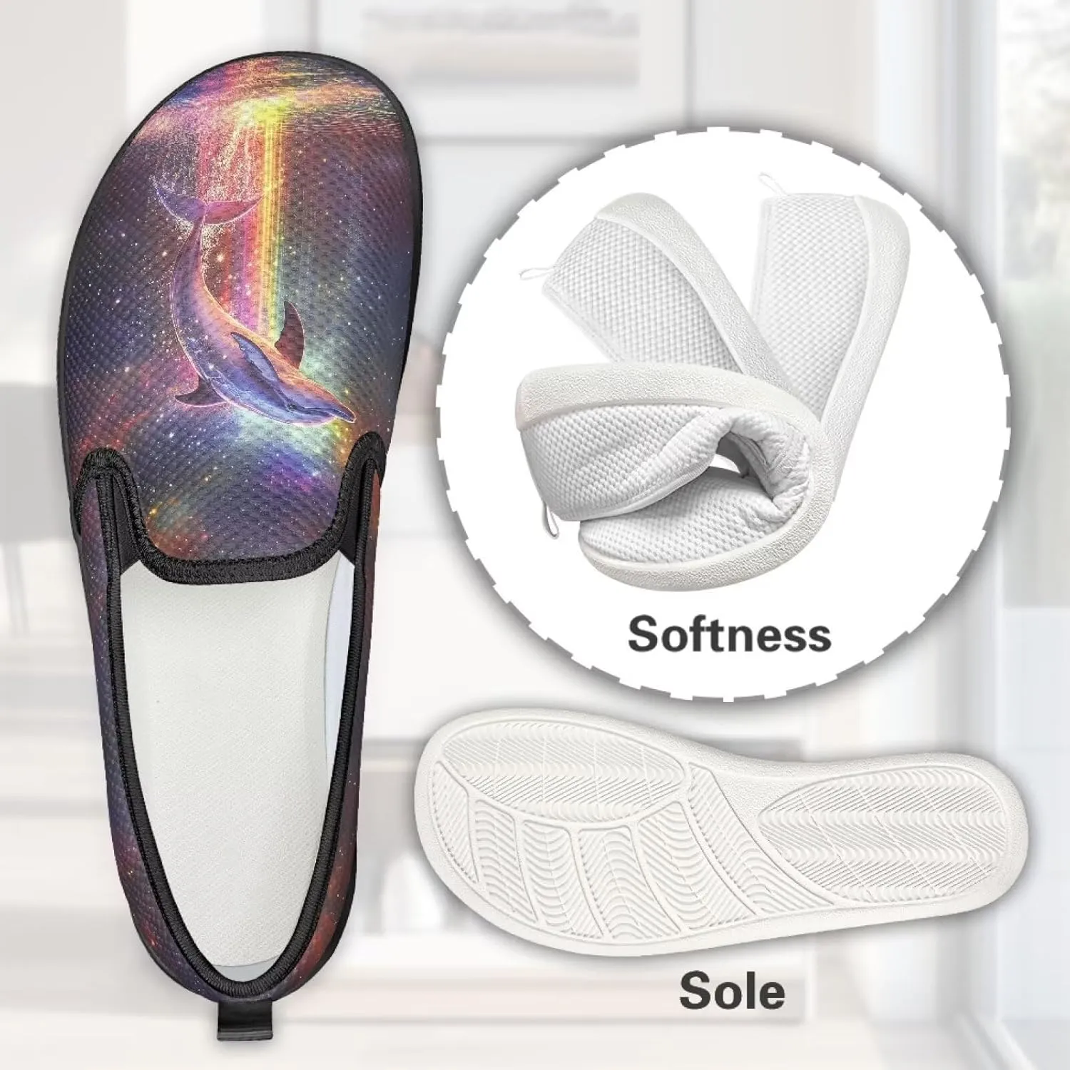 Slip On Casual Flats for Women Breathable Loafers Wide Toe Walking Shoes Laides Fashion Round Toe Art Painted Travel Shoes SizeUS 6-11