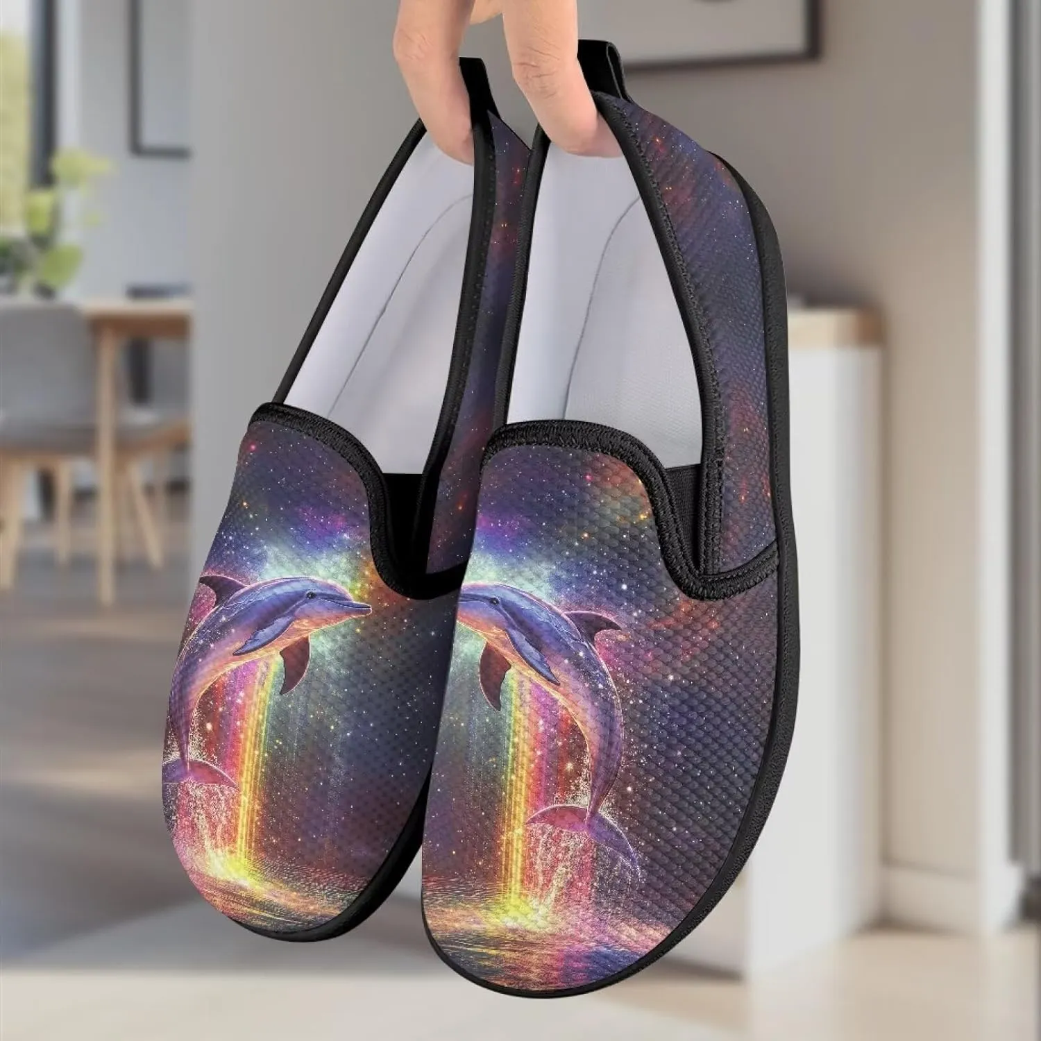 Slip On Casual Flats for Women Breathable Loafers Wide Toe Walking Shoes Laides Fashion Round Toe Art Painted Travel Shoes SizeUS 6-11