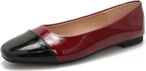 Slip-on Square Cap Toe Flat Shoes for Women Soft Patent Leather Flats Comfortable Women's Two Tone Dressy Ballet Flats for Business Party Work